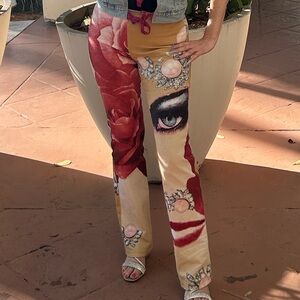 le chateau VINTAGE boutique Mustard Yellow shimmery Jeans Red Rose, eye 2001